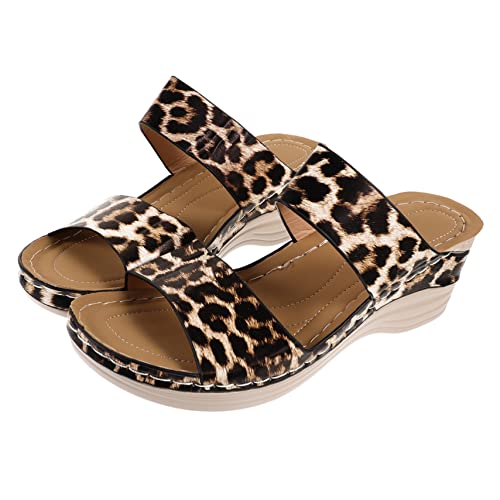 SHERCHPRY Damen Sandalen Keilabsatz Sommer Leopard Muster Atmungsaktiv Leicht Wedges Strand Party Schuhe Komfortabel Alltag von SHERCHPRY