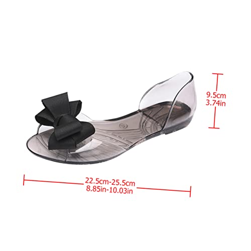 SHERCHPRY Damen Sandalen Sommer Flach Bowknot Jelly Schuhe Leicht Elegant Kreativ Strand Schuhe Schwarz Fußbekleidung von SHERCHPRY
