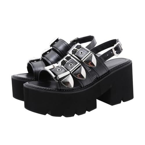 SHERCHPRY Damen Sandalen Sommer Schwarz Peep Toe Fischmaul Design mit Dicker Plateausohle Modische Stylishe Sommerschuhe für Party und Alltag Absatzschuhe mit Stylischem Look und Komfort von SHERCHPRY
