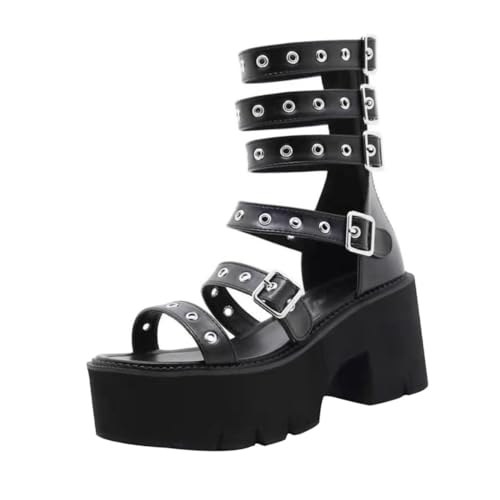 SHERCHPRY Damen Sandalen mit Dickem Plateau und Robustem Blockabsatz Atmungsaktive Bequeme Sommerschuhe für Frauen Modische Keilabsatz sandaletten in Schwarz von SHERCHPRY