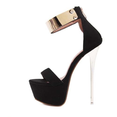 SHERCHPRY Damen Sandalen mit Dünnem Absatz Schwarze Sommerliche Atmungsaktive Schuhe Modische Wasserdichte Plateausandaletten Rutschfeste High Heels für Strand und Alltag von SHERCHPRY