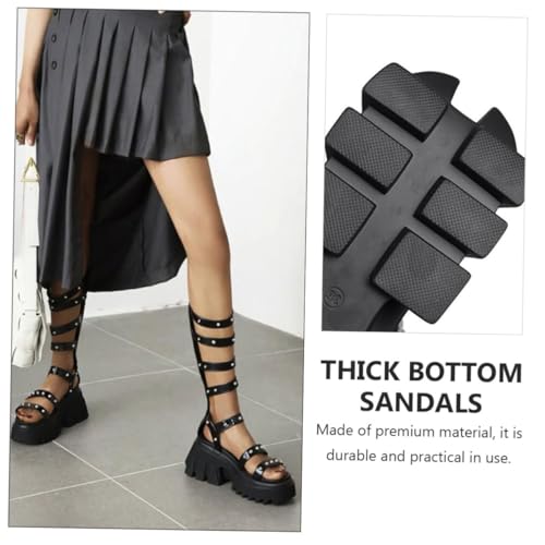 SHERCHPRY Damen Sandalen mit Klobigem Absatz und Dicker Sohle Rutschfest Pu material Sommerliche Plateau Schuhe Bequeme Outdoor sandaletten für Frauen und Mädchen Schwarze High Heels von SHERCHPRY