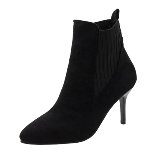 SHERCHPRY Damen Stiefeletten aus Schwarzem Veloursleder mit Hohem Absatz Atmungsaktive Rutschfeste Kurzstiefel für Herbst und Winter Komfortable Strapazierfähige Damenschuhe mit Weicher von SHERCHPRY
