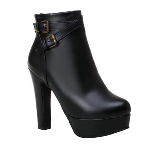 SHERCHPRY Damen Stiefeletten mit Trichterabsatz Warm Gefüttert Modische Knöchelhohe Winterboots für Frauen Bequemes PU Material Vielseitig für Alltag und Besondere Anlässe Geeignet von SHERCHPRY