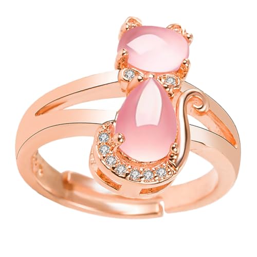 SHERCHPRY Delikater Offener Damenring mit Strassbesetztem Katzenmotiv Verstellbarer Roségold Schmuck für Besondere Anlässe und Modischen Alltag Feine Handwerkskunst Geschenk von SHERCHPRY