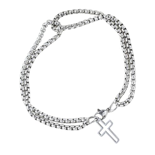 SHERCHPRY Edelstahl Herrenarmband mit Doppelter Kette und Kreuz design Vintage Stil Robustes Armband für Männer Modisches Cross Wrist Bracelet Langlebig und Stilvoll von SHERCHPRY