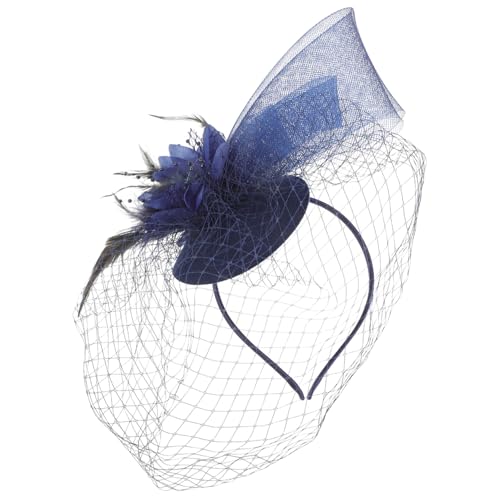 SHERCHPRY Eleganter Damen Mesh Fascinator Haarschmuck mit Federn Leichter Kopfschmuck für Hochzeit Fotoshooting Party und Theater Modisches Blaues Stirnband für Festliche Anlässe von SHERCHPRY