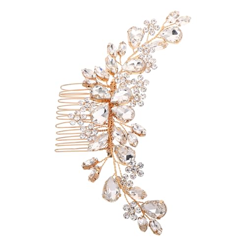 SHERCHPRY Eleganter Haarkamm mit Funkelnden Strasssteinen Goldfarbiges Brautschmuck-accessoire für Hochzeit und Party Blumenförmiger Haarschmuck Bequemer Sitz für Damen und Bräute von SHERCHPRY