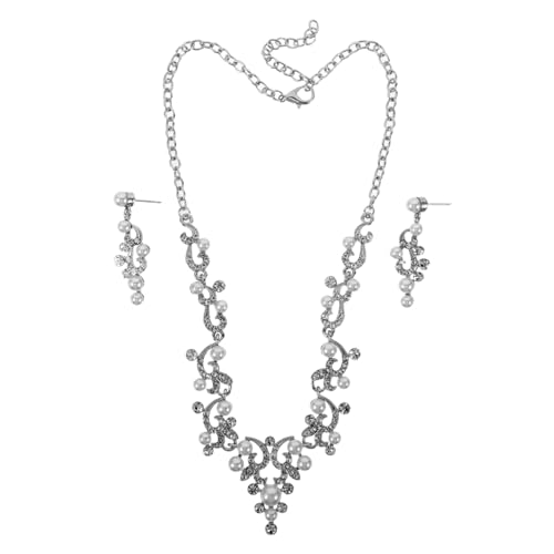 SHERCHPRY Elegantes Brautschmuck-set Perlen Halskette und Ohrringe mit Funkelnden Strasssteinen Vielseitig Kombinierbar Langlebig Poliert für Hochzeiten Bälle und Formelle Anlässe von SHERCHPRY