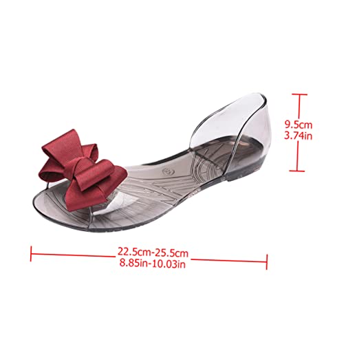 SHERCHPRY Flache Jelly Sandalen Damen Sommer Strand Schuhe mit Schleifen Detail Rote Offene Zehen Sandaletten Atmungsaktiv Leicht und Langlebig Geeignet für Freizeit und Urlaub von SHERCHPRY