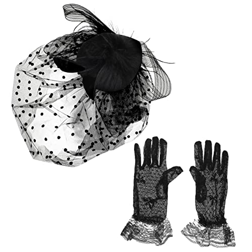 SHERCHPRY Faszinator Hut Mit Spitzenhandschuhen Für Bankett-party-kostüm Elegantes Party-netzgarnhut-set Für Hochzeit Geburtstag Fotosession von SHERCHPRY