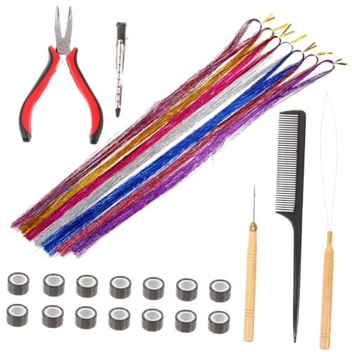 SHERCHPRY Glitzernde Hair Tinsel Extensions mit Farben Silikonverschlüsse Holzgriff Häkelnadel und Spitzenkamm Bunte Haarsträhnen zum Einklipsen für Festivals Partys und Tägliche Stylings SHERCHPRY Glitzernde Hair Tinsel Extensions mit Farben Silikonverschlüsse Holzgriff Häkelnadel und Spitzenkamm Bunte Haarsträhnen zum Einklipsen für Festivals Partys und Tägliche Stylings von SHERCHPRY