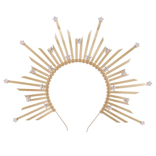 SHERCHPRY Goldener Sunburst Kopfschmuck Stirnband Damen Leichtes Halloween Haarreif Festival Krone Haarschmuck für Party Cosplay und Festliche Anlässe von SHERCHPRY