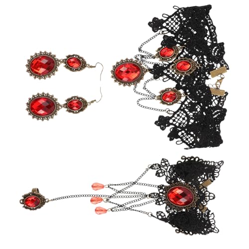 SHERCHPRY Gothic Halloween Choker mit Schwarzer Spitze und Edelstein Viktorianischer Steampunk Vampir Stil Ausgefallenes Vintage Schmuckaccessoire für Party und Cosplay von SHERCHPRY