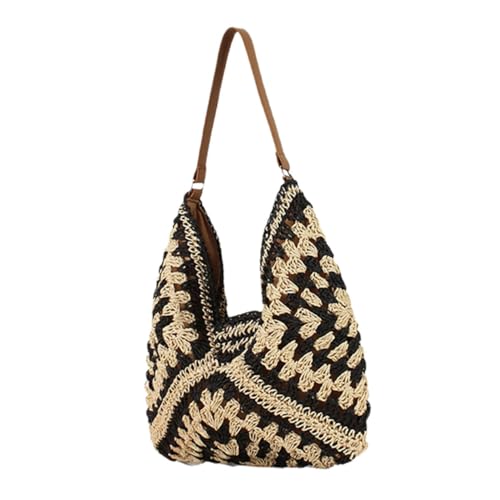 SHERCHPRY Große Hobo Umhängetasche Damen Geflochtene Strandtasche aus Papierseil Leicht und Robust Viel Stauraum für Urlaub Sommerferien Alltag von SHERCHPRY