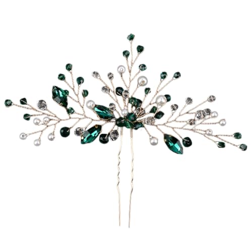 SHERCHPRY Grüne Strass Haarnadel U Form Hochzeits Brautschmuck Kristallstein Haarnadel Damen Haarschmuck für Hochzeit Braut und Festliche Anlässe von SHERCHPRY