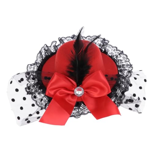 SHERCHPRY Haarschmuck für Mädchen Fascinatoren für Damen Fascinator-Stirnband Mini-Schleier Haarspangen Haarnadel Haarschmuck für Partys Haarspange für Kinder Krawatte Hut Zylinder Braut rot von SHERCHPRY