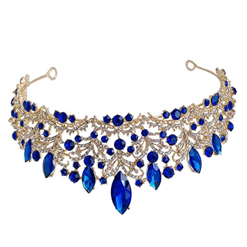 SHERCHPRY Haarschmuck mit Diamantkrone Abs Dekorationen Krone Tiara Kronenschmuck Brautjungfern Krone Hochzeit Hochzeits-Braut-Accessoires Tiara-Kronen Brautparty Strass Blau von SHERCHPRY
