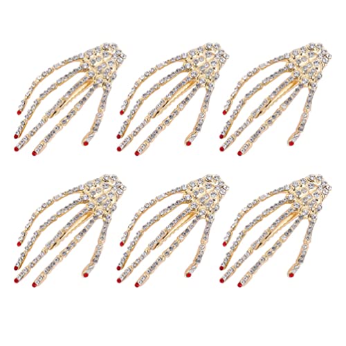 6st Skelett Hand Haarspange Vintage Skelett Haarspangen Bananenclip Aus Strass Strass-totenkopf-hand-haarspangen Halloween-haar-krokodilklemme Punk Schädel Fräulein Klipp Legierung von SHERCHPRY