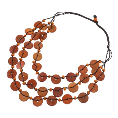 SHERCHPRY Handgefertigte Mehrreihige Boho Holzperlen Choker Halskette Verstellbar Statement Accessoire für Damen Natürliche Braune Knopfperlen Vintage Kollektion von SHERCHPRY