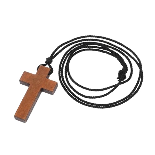 SHERCHPRY Holzkreuz Halskette Für Damen Mit Kreuzanhänger Handgeschnitzt Naturtextur Pulloverkette Für Alltag Und Festtagskleidung von SHERCHPRY