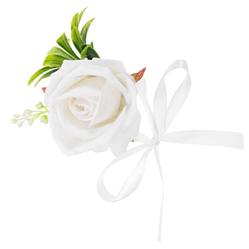 SHERCHPRY Handgelenk Blumen Am Handgelenk Dekorative Handgelenkkorsage Blumenarmband Corsagenarmbänder Fürs Handgelenk Corsage- Boutonniere-set Braut Hochzeit Dekorationen Spitze Weiß von SHERCHPRY