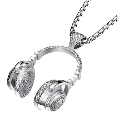 SHERCHPRY Herren Halskette mit Kreativem Kopfhörer Anhänger Stylisches Rock Musik Schmuckstück Titanstahl Silberfarbene Kette mit Perlen Modisches Accessoire für Männer von SHERCHPRY