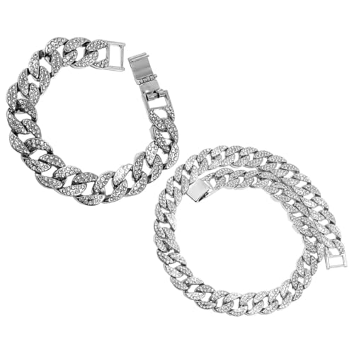 SHERCHPRY Herren Hip Hop Schmuck Teilig Kubanische Link Chain Halskette Armband mit Funkelnden Strasssteinen Langlebiges Legierungs Material Modisches Accessoire für Alltag und Party von SHERCHPRY