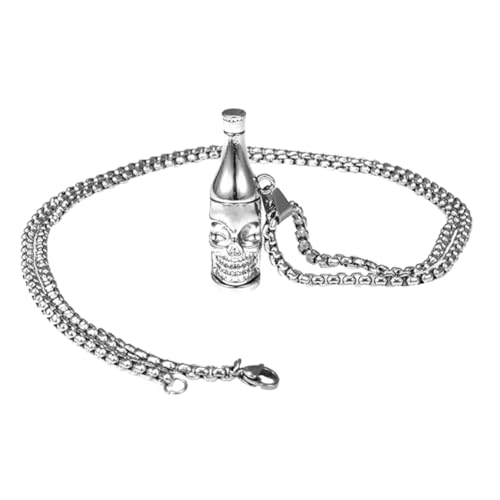 SHERCHPRY Herren Kette Anhänger Kreativer Schädel Flaschenöffner Anhänger Hip Hop Schmuck Accessoire für Männer Langlebig Modisch Silberfarbene Clavicle Chain von SHERCHPRY