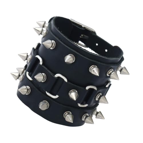 SHERCHPRY Herren Lederarmband Punk Stil mit Nieten Verstellbares Cowhide Armband Auffälliges Biker Schmuckaccessoire für Alltag Party und Geschenk Modisches Wristband für Männer von SHERCHPRY