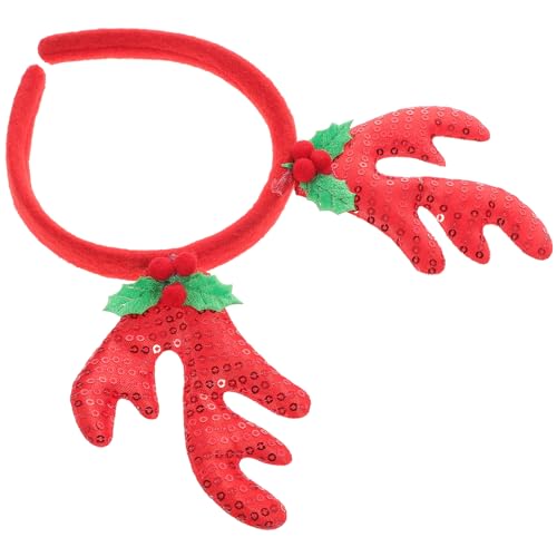 SHERCHPRY Hirschgeweih Stirnbänder Rentiergeweih Kostüme Santa Haarreifen Geweih Stirnband Glocke Kopfschmuck Weihnachtsgeschenke Weihnachtsstirnband Weihnachtshaarband Rot Elch Kleidung von SHERCHPRY