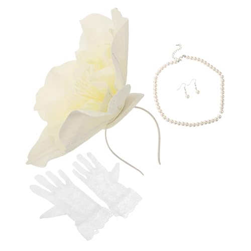 SHERCHPRY Hochzeitshandschuhe Stirnbänder Haarschmuck Für Hochzeitsfeiern Großer Blumen Fascinator Künstlicher Blumen Kopfschmuck Brautparty Fascinator Hut Haar von SHERCHPRY