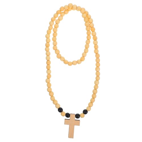 SHERCHPRY Holzperlen Kreuz Halskette Herren Damen Robust Leicht Runde Kanten Glatte Oberfläche Hip Hop Schmuck Vielseitig Kombinierbar Natürlicher Holzanhänger Modisches Accessoire von SHERCHPRY