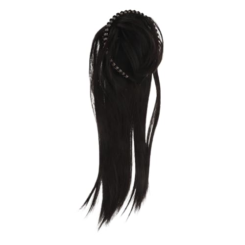 SHERCHPRY Human Hair Headband Wig mit Strass und Breitem Kamm für Frauen Natürlich Wirkendes Haarteil Fester Sitz Dunkles Braun Geeignet für Partys Hochzeiten und Alltag von SHERCHPRY