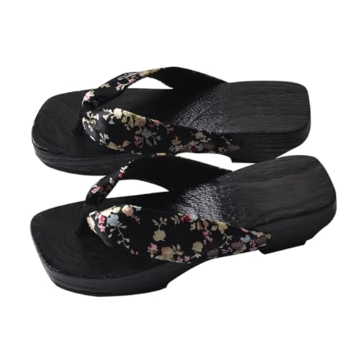 SHERCHPRY Clogs Sandalen Damen aus Paulownia Holz Plateau Schuhe mit Zehensteg Rutschfeste Sommer Flip Flops 1 Paar für Damen und Herren Modisches Design Innen Holz von SHERCHPRY