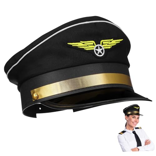 SHERCHPRY Kapitänshut Für Cosplay Einstellbare Airline Für Halloween Und Kostümpartys Stilvolle Schwarze Pilotenmütze Für Erwachsene Perfektes Zubehör Für Bühnenauftritte Und von SHERCHPRY