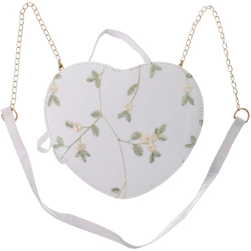 SHERCHPRY Kettentasche Kleine Abendtasche Partykupplung Abend Geldbörse Umhängetasche in Herzform Cross-bady-tasche Herz-abendgeldbörse Geldbörse in Herzform Fräulein Bote Lady Metall Weiß von SHERCHPRY