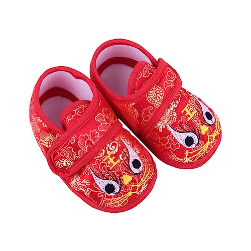 SHERCHPRY Lauflernschuhe mit Tigerkopf Motiv Atmungsaktiv rutschfest Weiche Sohle Bestickte Cartoon Babyschuhe Rote Babyschuhe für Monate von SHERCHPRY