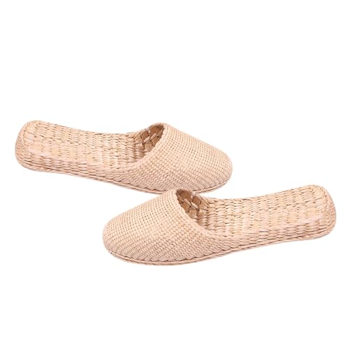 SHERCHPRY Leichte Damen Strohsandalen Sommer Slipper Handgewebt Atmungsaktiv Strand Hausschuhe Gelb Komfortable Indoor Outdoor Sommerschuhe von SHERCHPRY