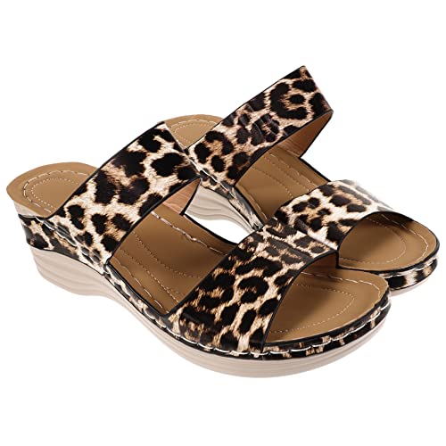 SHERCHPRY Leopard Print Damen Sandalen Wedge Keilabsatz Sommer Strand Schuhe Leicht Rutschfest Atmungsaktiv Für Freizeit Outdoor Party von SHERCHPRY