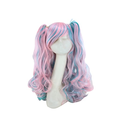 SHERCHPRY Lockenperücke Für Damen Mit Zwei Pferdeschwänzen Hochtemperaturfaserperücke Perücke Für Frauen Und Mädchen Zum Anklipsen Für Cosplay Und Kostüme Mehrfarbig von SHERCHPRY