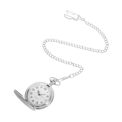 SHERCHPRY Mechanische Taschenuhr mit Flip-Cover Klassisch Silberfarben Langlebig für Herren Damen mit Kette Präzises Getriebe Vielseitig Tragbar für Formelle und Freizeit Anlässe von SHERCHPRY
