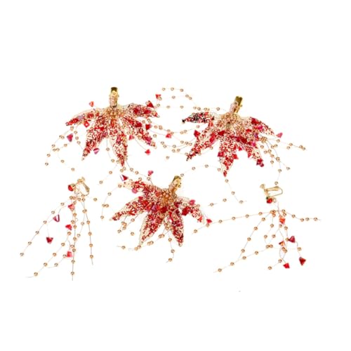 SHERCHPRY Modisches Schmuckset Damen Haarschmuck und Ohrstecker Rot Handgefertigte Haarspangen und Clip Ohrringe Accessoire für Hochzeit Party und Alltag von SHERCHPRY