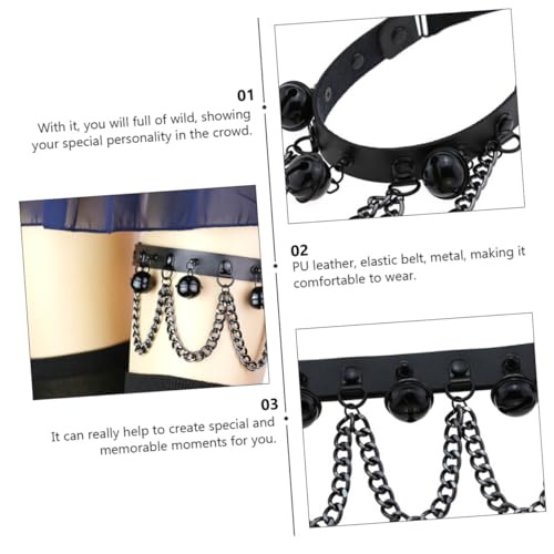 SHERCHPRY PU Kunstleder Beinring mit Glockenkette Elastischer Gothic Punk Leg Loop Verstellbares Schwarzes Beinband Modisches Accessoire für Party und Alltag von SHERCHPRY
