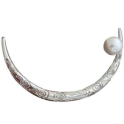 SHERCHPRY Perlen Haarspangen Chinesische Haarstäbe Metallische Haargabel Mondform Haarstab Für Frauen Mädchen Retro Haarschmuck Haarstyling-tool von SHERCHPRY