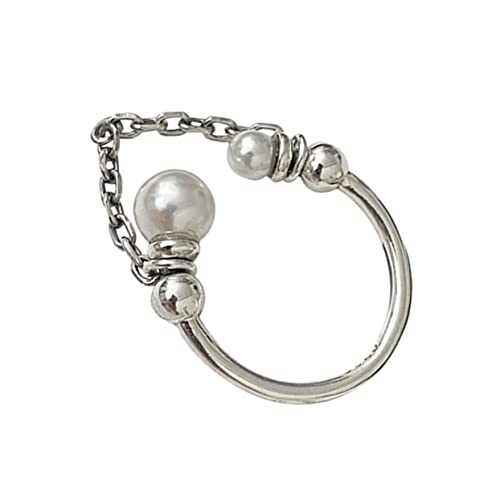 SHERCHPRY Perlen Ketten Ring Perlenringe Für Frauen Ring Für Damen Mädchenringe Cooler Gothic-ring Damenringe Punk-herzring Punk-ringe Leichter Luxus Silber- Schmuck Fräulein von SHERCHPRY