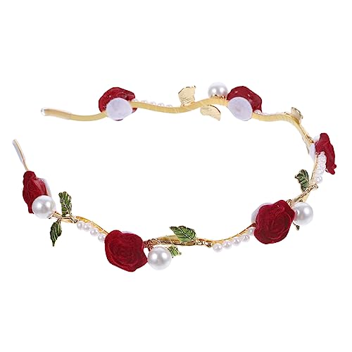 SHERCHPRY Perlenstirnband Haar Stirnband Braut Kopfschmuck hair accessories for girls hochzeitshaar schmuck Tiara Haarbänder Kopfbedeckung für Frauen Haarband Metall Ausgabekarte Damen rot von SHERCHPRY