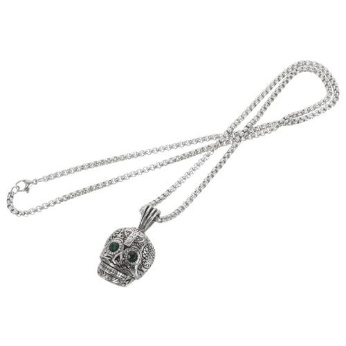 SHERCHPRY Punk Skull Halskette Titan Gothic Schädel Anhänger Retro Stil Kette Herren Schmuck Halloween Geschenk Statement Accessoire von SHERCHPRY