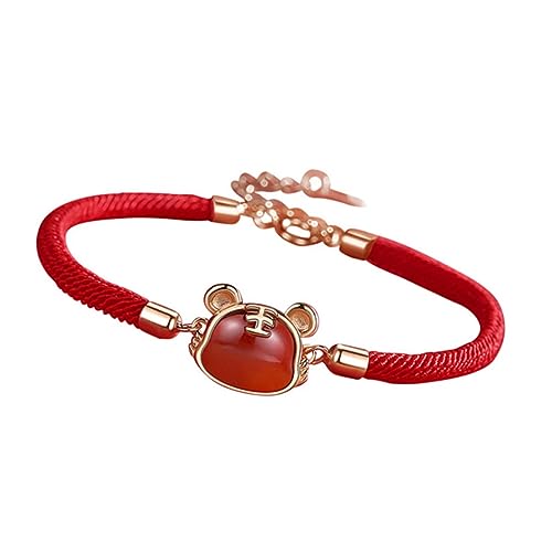 SHERCHPRY Reines Silber Armband Rotes Seil Geflochtenes Cord Armband Tiger Glücksbringer Neujahr Freund Familie Schutz Schmuck von SHERCHPRY