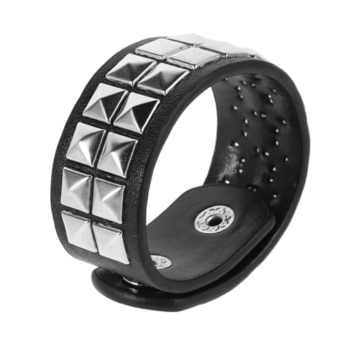 SHERCHPRY Armband Für Männer Punk-style Kunstleder Manschettenwickelarmband Mit Niete Schwarzer Armreif Aus Pu-material Einstellbare Für Herren Und Unisex von SHERCHPRY
